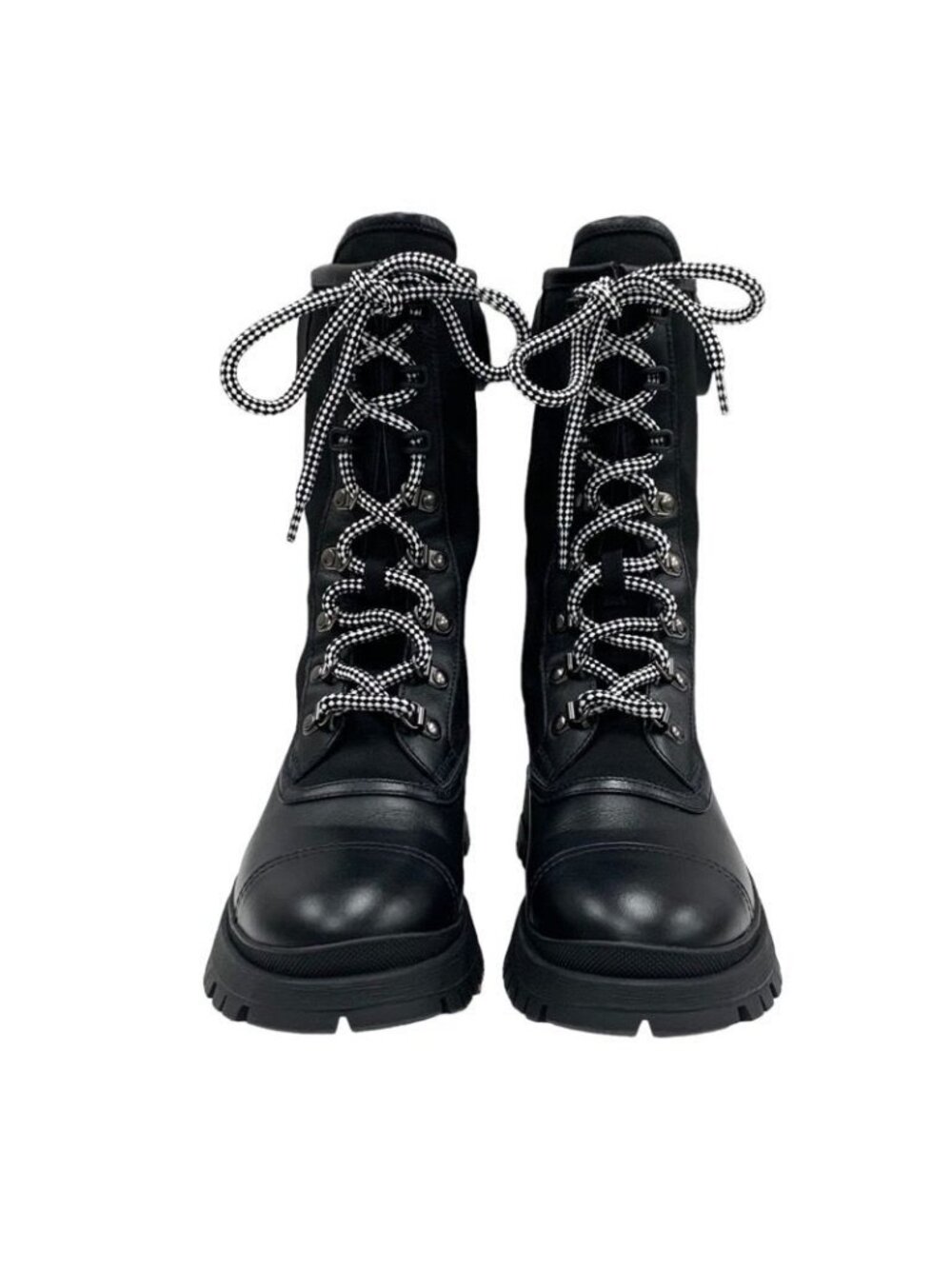 Prada Boots Short Middle Shoes Lace Up Leather Fabric Black - Picture 3 of 11